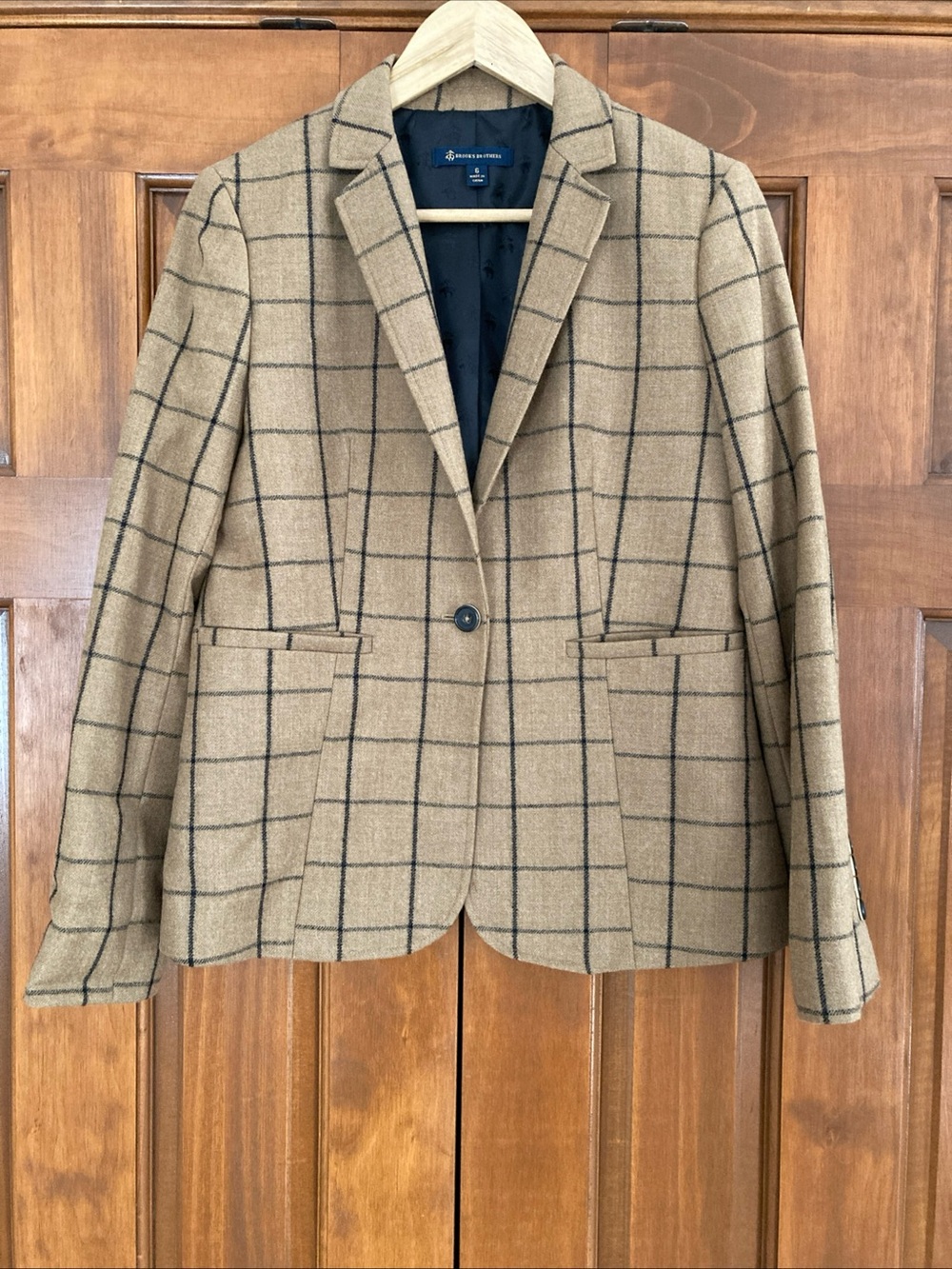 NEW Brooks Brothers Camel Plaid Single-Button Wool Blazer women’s size 6